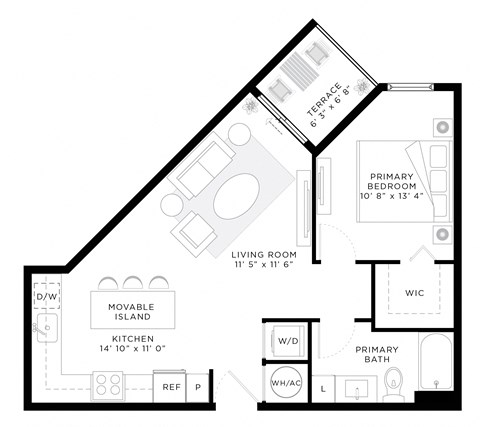 1 Bedroom 1 Bath 655 Sq.Ft. A2 Floor Floor Plan at Mayla Pompano, Pompano Beach, Florida